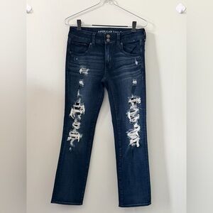 American Eagle Outfitters Straight Leg Dark Wash Distressed Jeans